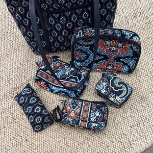 Vera Bradley Navy and Red Patterned Tote with accessories